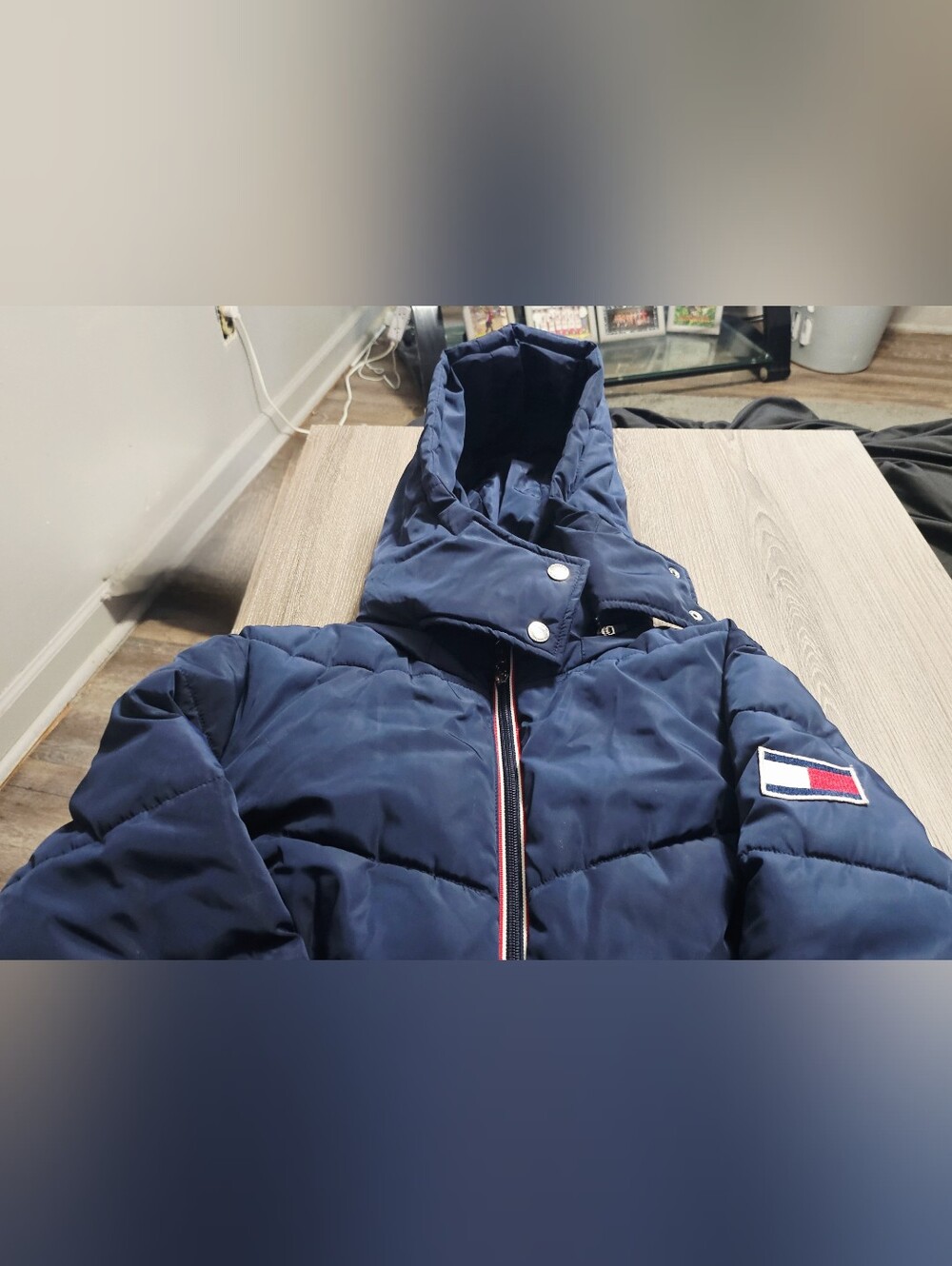 Womens Tommy Hilfiger Navy Blue Long Puffer Coat w/ belt and hood size M - Picture 12 of 12